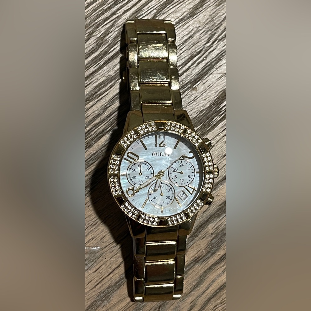 Guess Women's Gold Watch with Crystal Bezel, Size 6 in. length